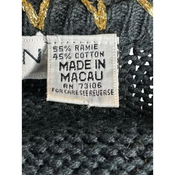 Vintage 90s Michael Simon Black Gold Metallic Embroidered Cropped Knit Cardigan - Picture 8 of 12